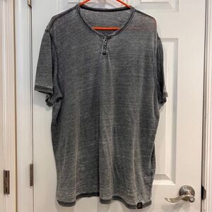 Lucky Brand Mens Gray Burnout Henley Shirt Short Sleeve T Shirt